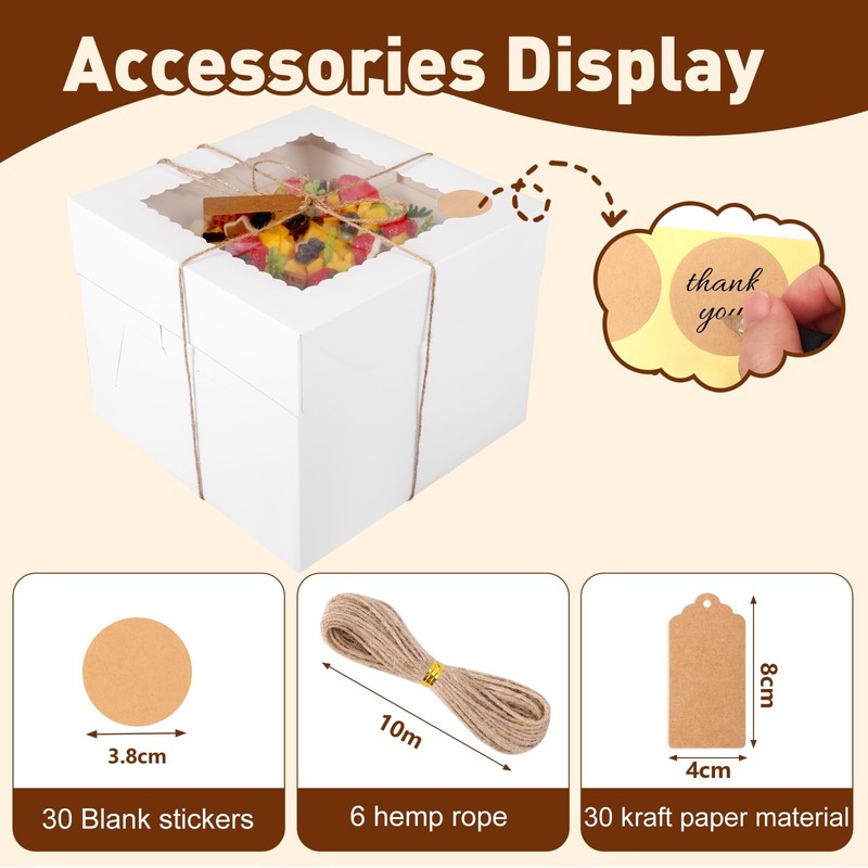 30Pcs Cake Boxes, 10x10x8 Inch Tall Bakery Boxes with Windows, Disposable Cak... gallery