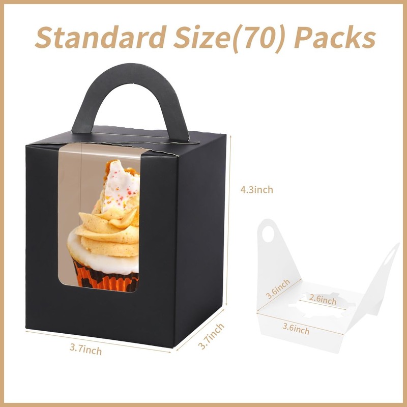 70Pcs Black Portable Cupcake Boxes Individual with Handle,Individual Cupcake ... gallery