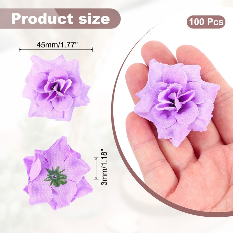 100 Pcs 1.77 Inch Artificial Roses Head Faux Flowers Wedding DIY Light Purple gallery