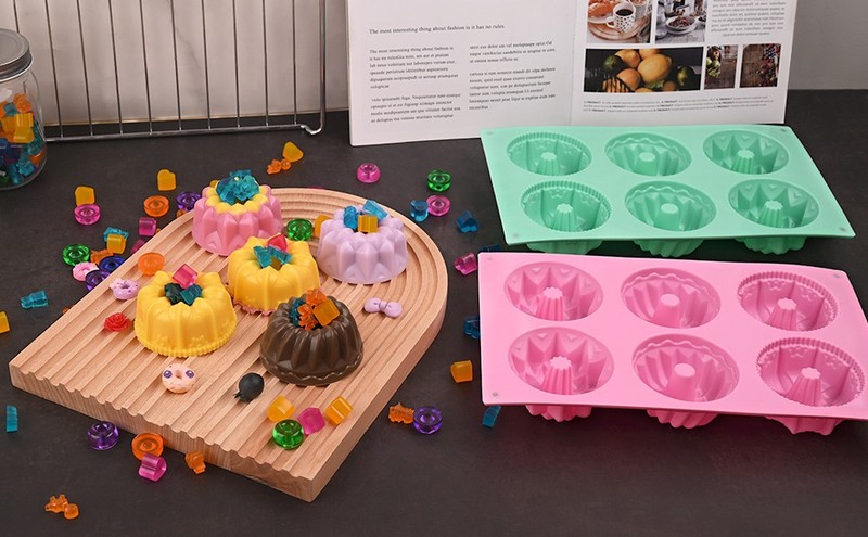 2 Pcs Mini Fluted Cake Pan, 6-Cavity Fluted Tube Cake Pan, Non-stick Silicone gallery