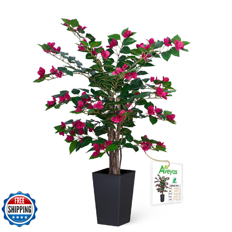 Aveyas 3ft Artificial Bougainvillea Tree w/ Flowers, Faux Floor Plant Fake Silk