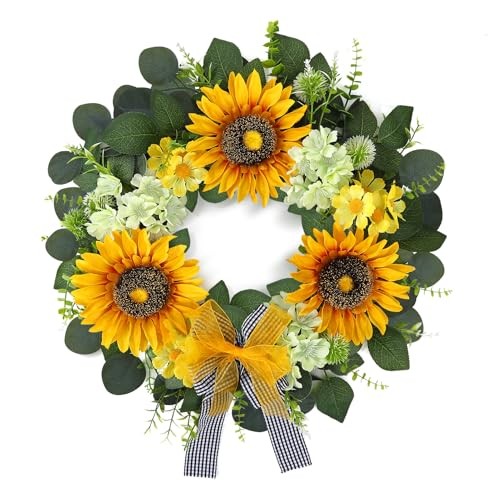 Sunflower Wreaths for Front Door 20 Inch Artificial Spring Summer Wreath