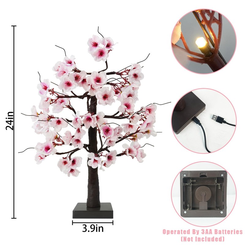 Uieke 2PACK 24IN Lighted Cherry Blossom Tree 48 Warm White LED Tabletop Artifica gallery