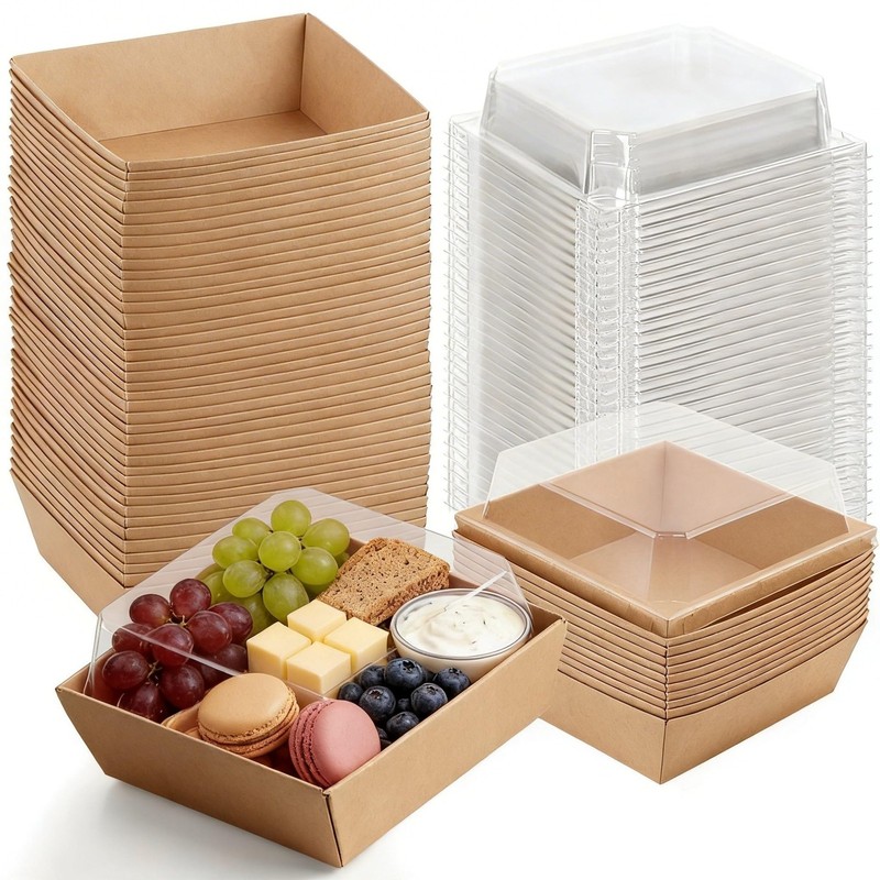 50 Pack Small Charcuterie Boxes with Clear Lids, 4 Inches Paper Bakery Boxes …