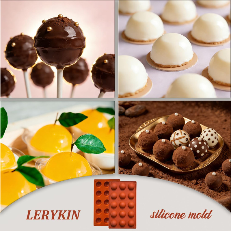 Small 15-Cavity Semi Sphere Silicone Molds Non-Stick,2 Packs Half Sphere Silicon gallery