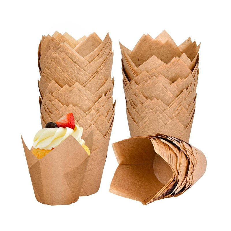 120 Counts Natural Tulip Cupcake Liners for Baking Cups, Food Grade Parchment…