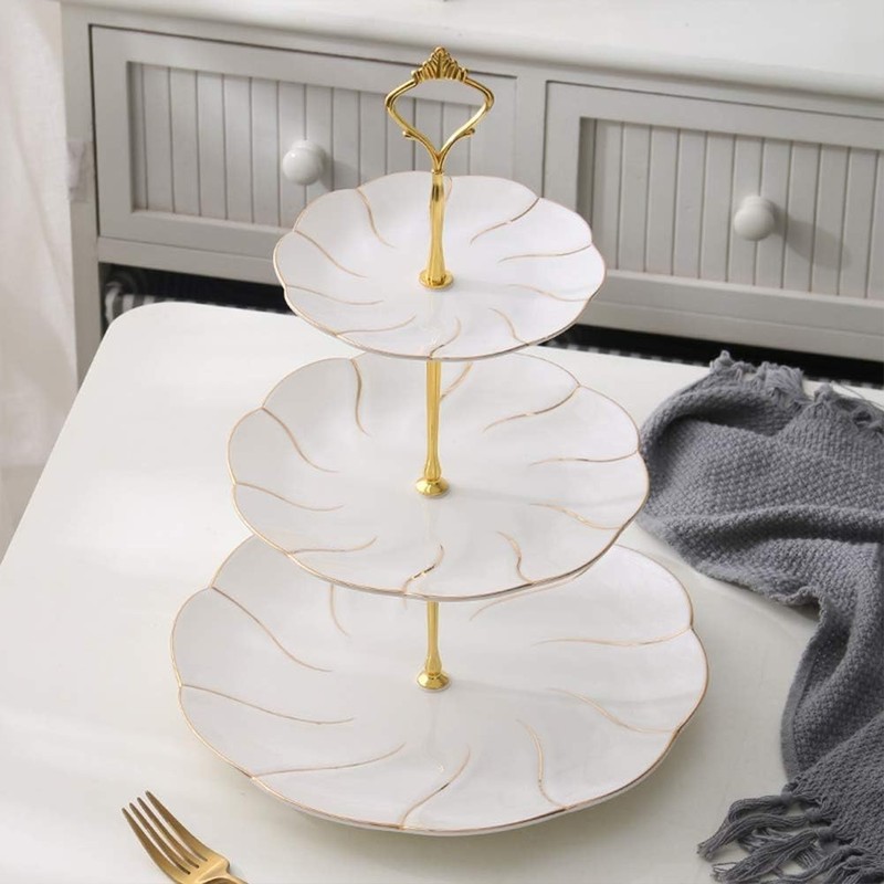 4 Sets of 3 Tier Cake Stand Hardware, 2 Styles Golden Tiered Fruit Dessert Servi gallery