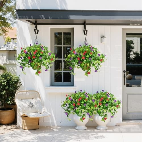 2 Pack Artificial Hanging Flowers with 6pcs with 2 baskets Purple+hot Pink gallery