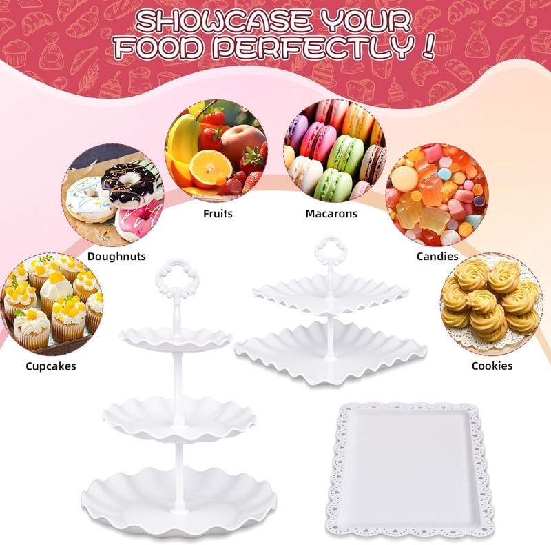 12-Pack Dessert Table Display Set, 6 Cupcake Stands and 6 Dessert Trays, Plastic gallery
