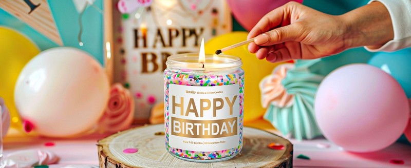 Candles for Birthday, Vanilla Cream Scented Candle 7OZ, Happy Birthday Candle gallery