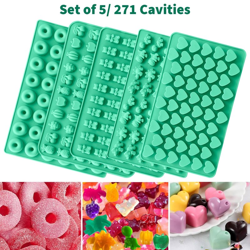 Silicone Gummy Molds Set of 5, Candy Molds Silicone with 2 Droppers gallery