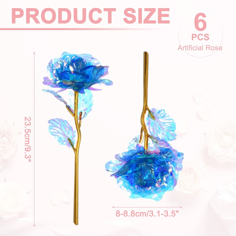 6Pcs 24K Colorful Gold Rose Artificial Roses Flowers Blue, gallery