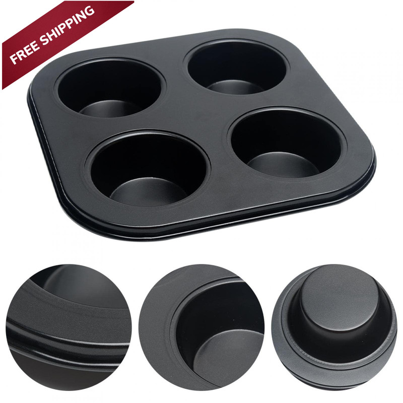 4 Cup Muffin Pan Mold – Non-Stick Cupcake 7.68 x 8.66 x 1.18 inches, Black