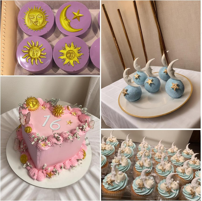 2 Pcs Sun Face Moon Star Silicone Molds Star Fondant Cake Molds Candy Polymer Cl gallery