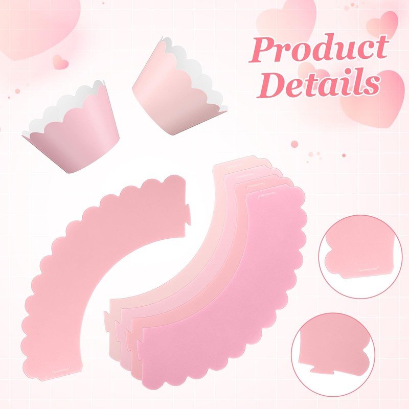 100 PCS Pink Valentines Day Cupcake Liners Pastel Scalloped Paper Wrappers gallery