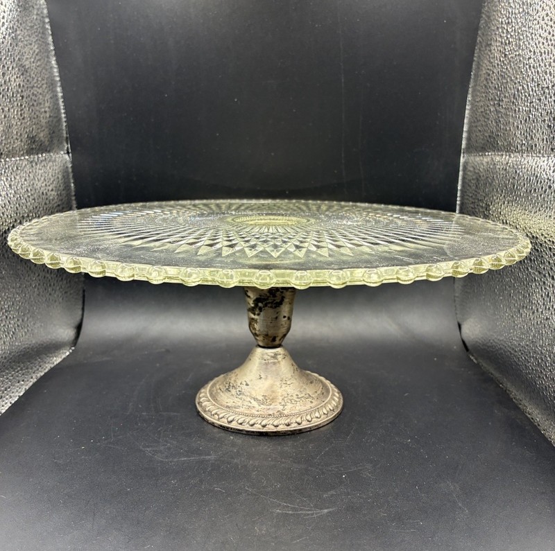 Vintage Sterling Silver & Glass Cake Stand Duchin 10.5” Wedding Dessert Display