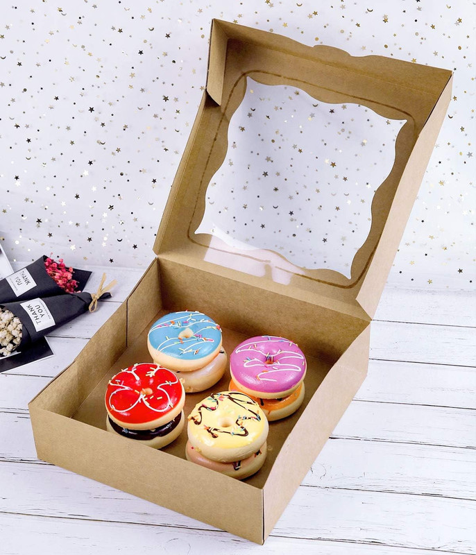 CHERRY 15-Pack 10"x10"x3"Brown Bakery Boxes with PVC Window for Pie and Cookies gallery