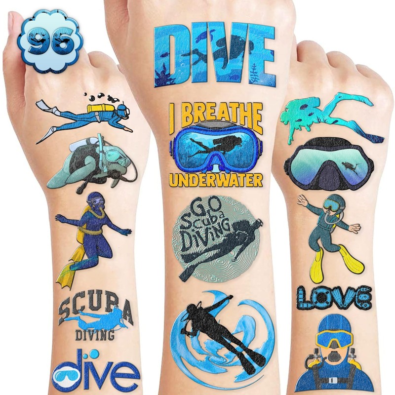 96PCS Cool Scuba Diving Temporary Tattoos Ocean Summer Beach Birthday Party F…