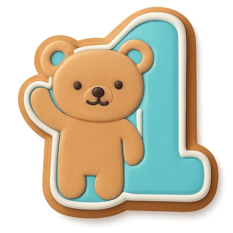 Cute Bear Number 1 Waving Cookie Cutter & Stamp - 4x3.6 gallery