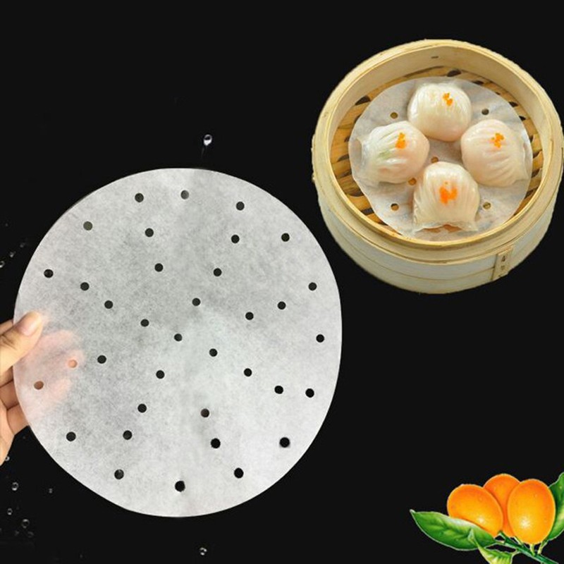 100Pcs White Circular Perforating Steamer Paper Sheets for Food Bamboo Metal gallery