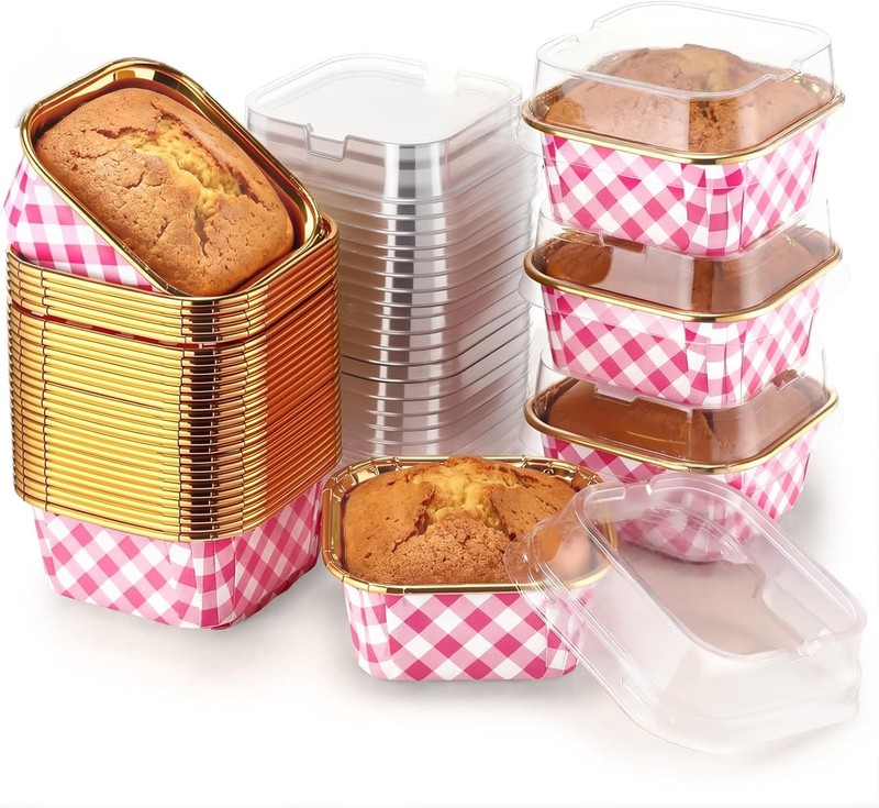 50 Pack 5oz Square Cupcake Pan with Lids, Aluminum Muffin Cupcake Liners Cups,
