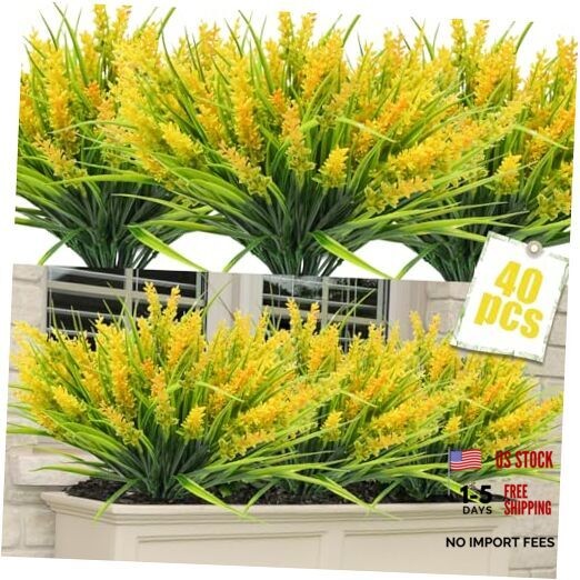 40 Bundles Artificial Plants Outdoor Fake Monkey Grass with Lavender Yellow