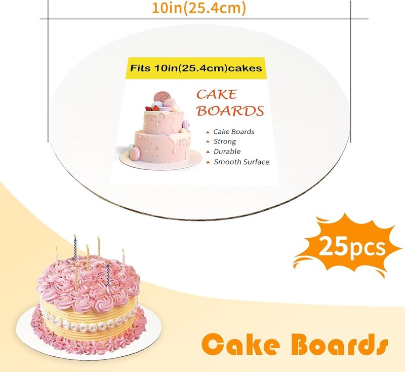 25 Packs White Cake Boards,Cake Boards 10 inch Round,Food-graded Corrugated Card gallery