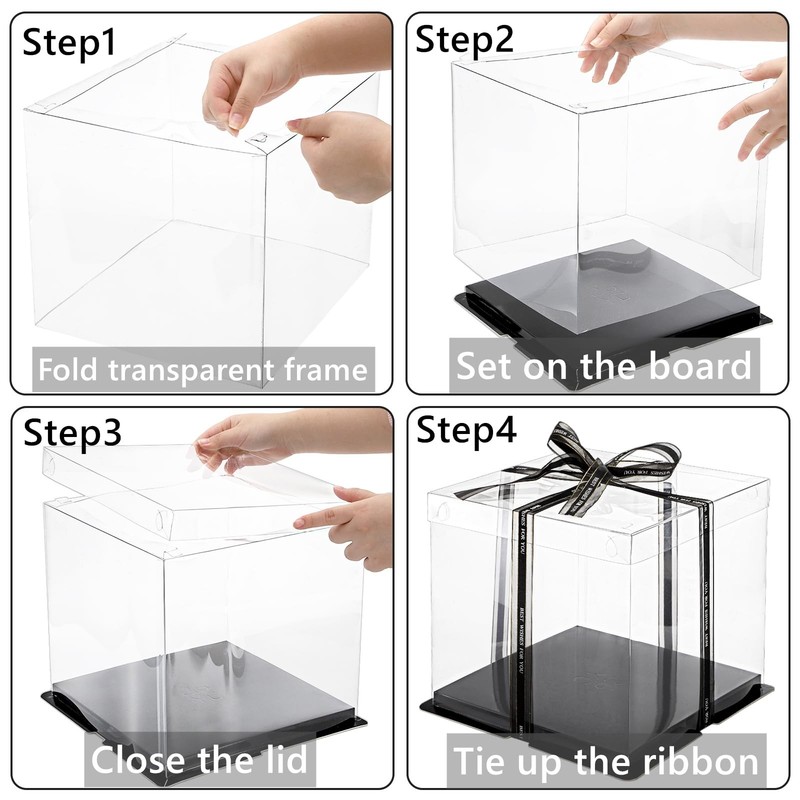 6 Pack Clear Cake Box with Ribbon, 2-Layer Tall Cake Carrier Box, Packaging B... gallery