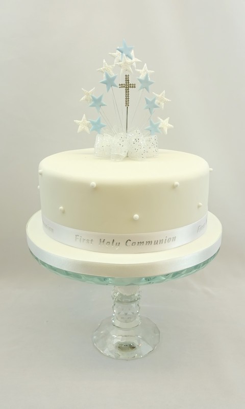 First 1st Holy Communion Boy Girl Heart or Star Burst Diamante Cross Cake Topper
