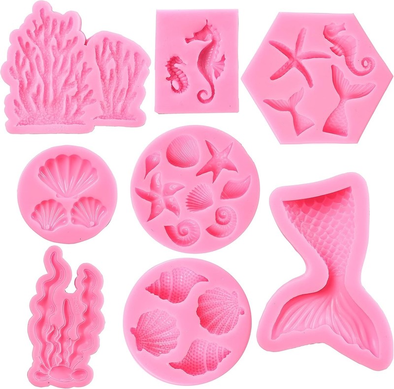 Mermaid Theme Cake Mold, Mermaid, Shell, Seaweed, Coral Silicone Mold Cupcake
