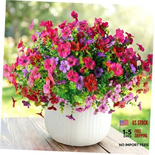 Artificial Flowers for Outdoors, Faux Plants Bundles 12 Hot Pink Red Purple
