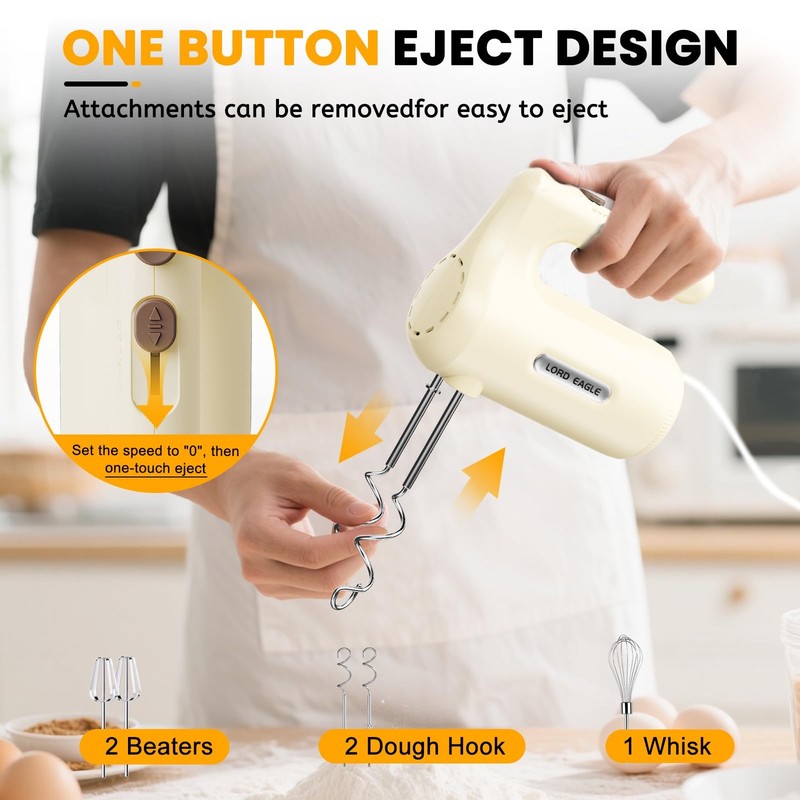 5-Speed Hand Mixer With 4 Stainless Steel Mixing Bowls Set, 300W Lightweight ... gallery