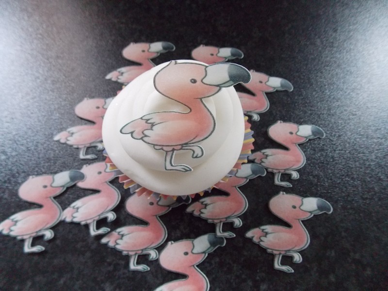 12 PRECUT Edible Pink Flamingo wafer/rice paper cake/cupcake toppers
