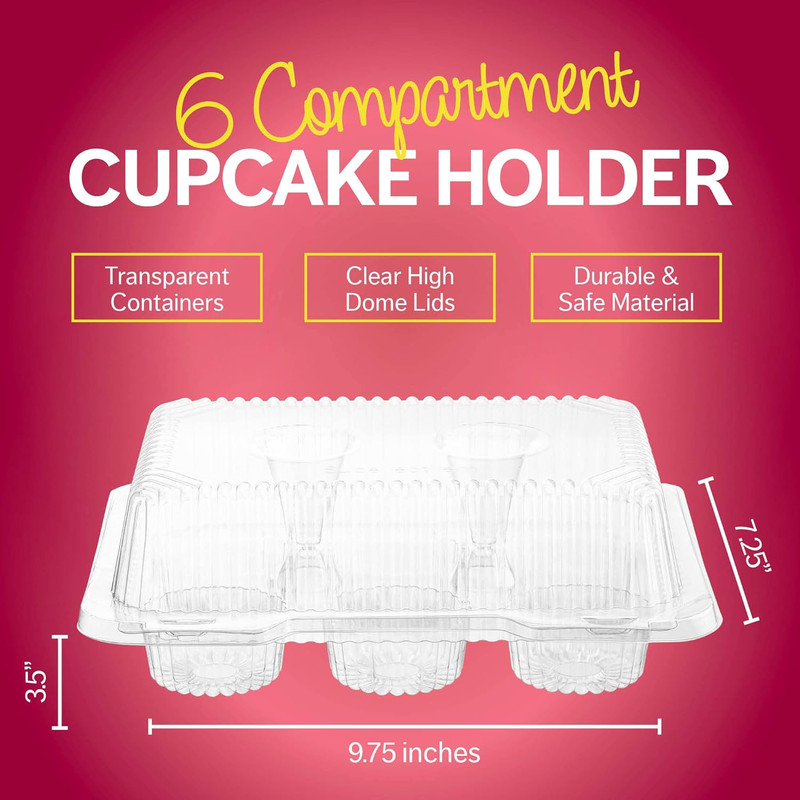 Plastic Cupcake Containers Boxes | 6 Compartment – 42 Pack | Disposable High Dom gallery