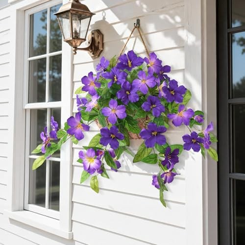 Artificial Fake Flowers Plants Outdoor, 2PCS B01 Deep Purple+ Light Purple gallery