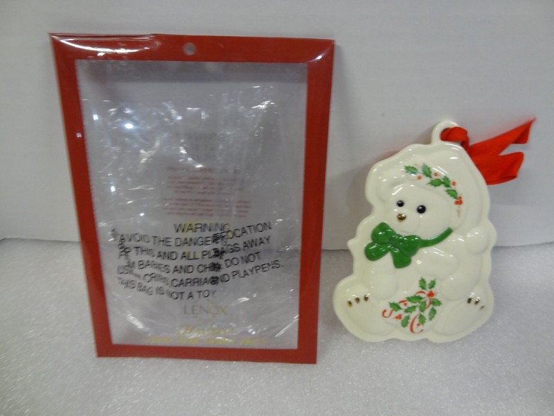Lenox Holiday Teddy Bear Cookie Press 5″ Ceramic Mold Christmas Ornament New NIB