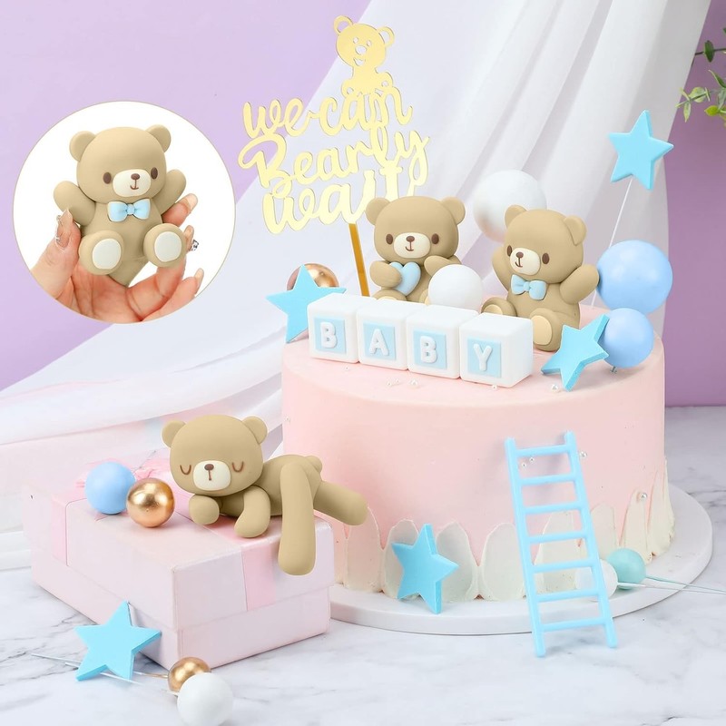 Bear Cake Toppers Mini Bear Cake Decorations Cake Toppers Gold White Pearl Ball gallery