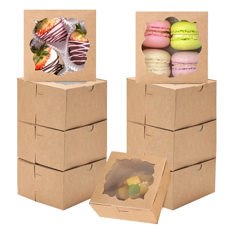 50 PCS 4x4x2.5 Inch Cookie Boxes Window Bakery Treat Mini Pie Pastry Brown