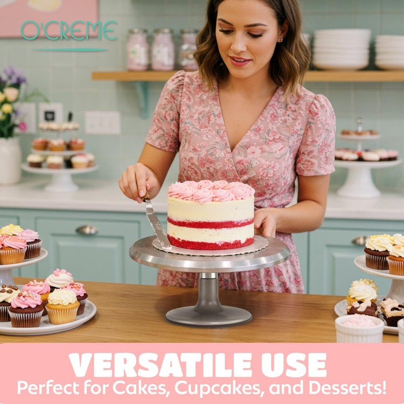 O’Creme Cake Turntable Stand, 12 inch – Heavy-Duty Aluminum Alloy Rotating Turn gallery