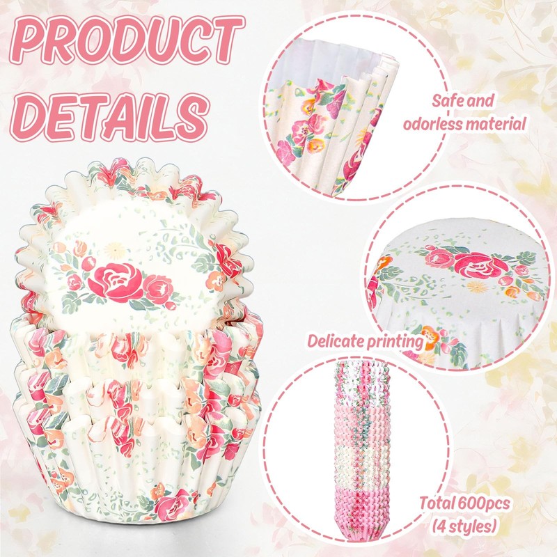 JarThenaAMCS 600Pcs Spring Mini Floral Cupcake Liners Pink Watercolor Flower ... gallery
