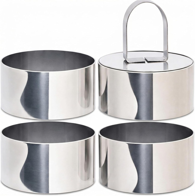 Ring Molds for Cooking, 3” Stainless Steel Mousse Mold with 1 Pusher, 4-Piece C