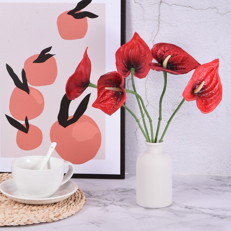 10Pcs 13" Artificial Anthurium Lily Flowers Floral Bouquet Decor, Black Red gallery