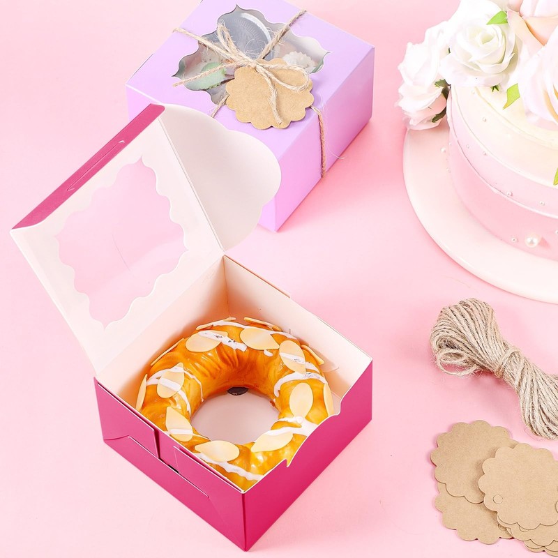 40 Pcs Valentine Bakery Gift Boxes with Window Twine Tags 4 x 4 x 2.5 Inches ... gallery