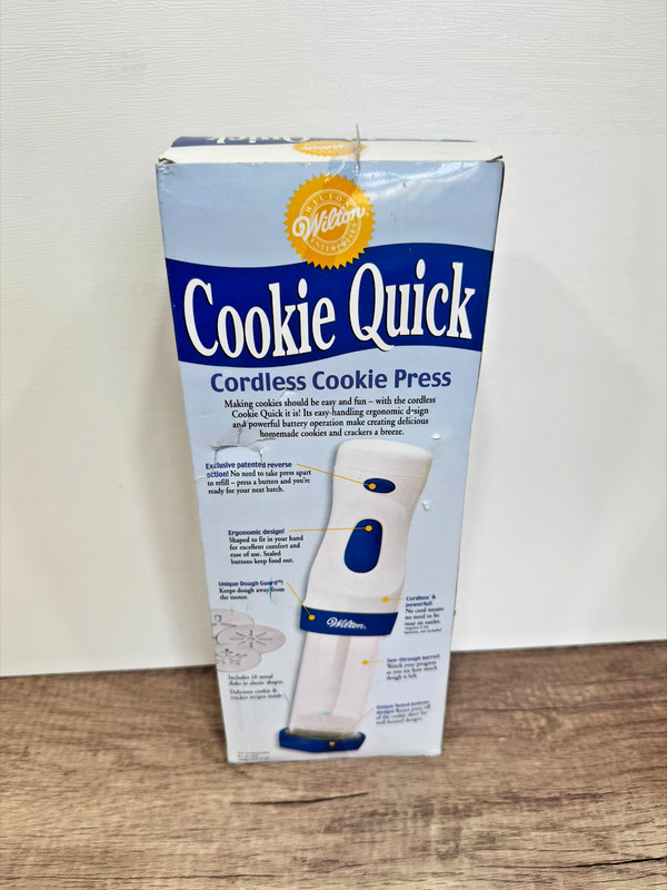 Wilton Cookie Quick Cordless Cookie Press 10 Metal Discs New In Box 2003 gallery