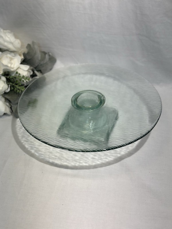 Icy Green Textured 12.5” Cake Plate With Square Base Cupcakes Cookies 3.25” Tall