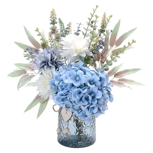 Fake Flowers with Vase, Hydrangea Artificial Flowers in Vase Blue-hydrangea