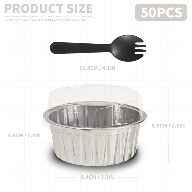 50Pcs Mini Aluminum Foil Cupcake,5oz Baking Cups with Lids,Mini Cake Pans Dis... gallery