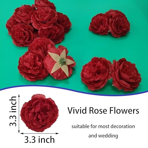 Rose Heads for Craft,3.3'' Rose Heads Artificial Flowers,Pcs Silk Rose 40 Red gallery