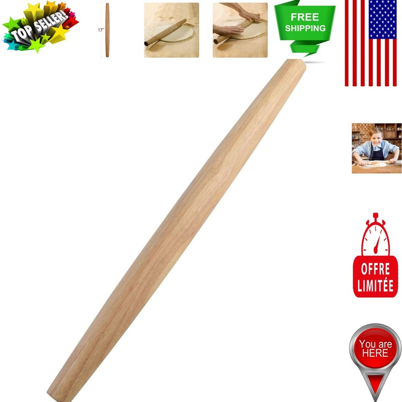 17-Inch Tapered Rolling Pin – Classic Rubberwood for Pastry & Dough Perfection