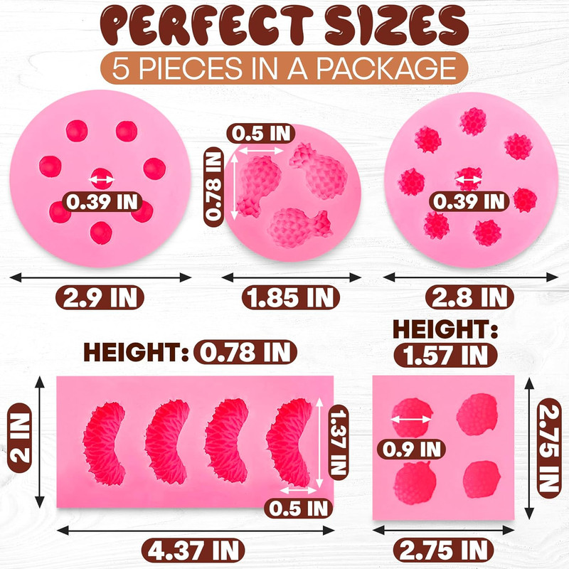 5 Pcs Fruit Molds Silicone - Mini 1 Inch Silicone Gummy Molds with 5 Realistic 3 gallery